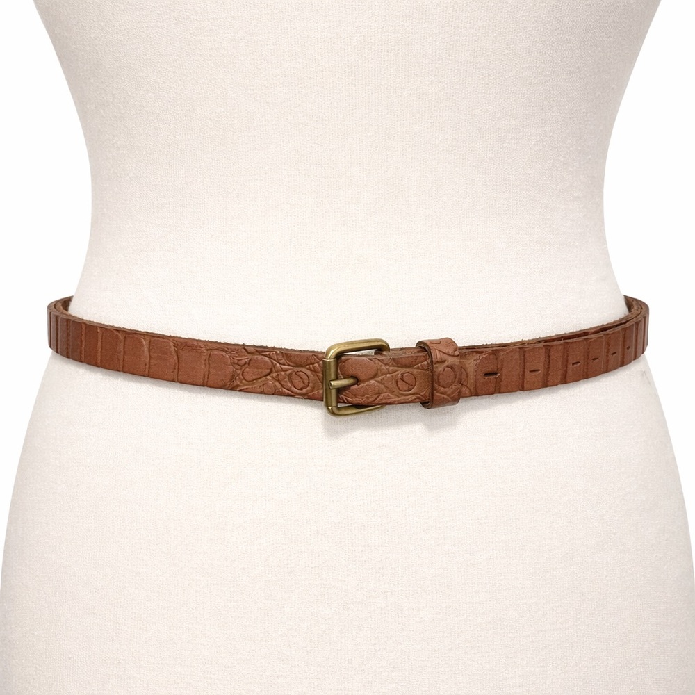 Scotch & Soda Unisex Brown Genuine Leather Croc Embossed Slim Belt quiet luxury